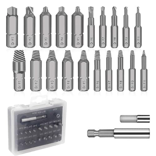 Image of 22PCS Damaged Screw Extractor, Screw Remover Tool Remove Tool Broken Bolt with Separate Burnishing and Magnetic Extension Bit Holder for Damaged Screws or Bolts 2-12mm SE22