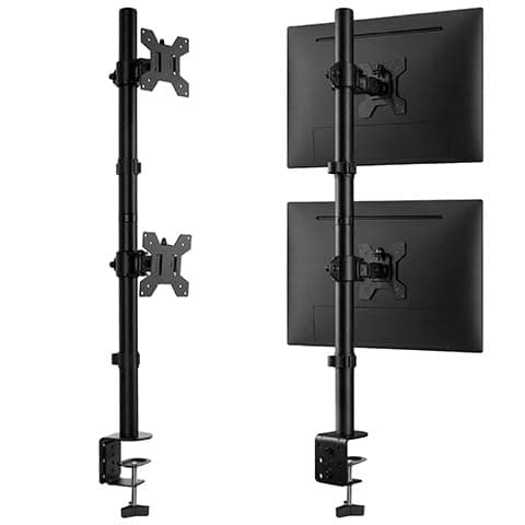 Image of Futura Dual Monitor Stand 13–32 Inch Vertical Arm, Height Adjustable Monitor Arm & Mount, Clamp Mount, Each Arm Holds 8kg, 45° Tilt, 180° Swivel, 360° Rotation, VESA 75x75 & 100x100mm