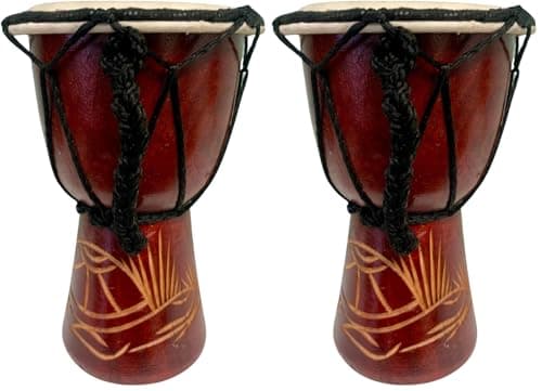 Image of My Family House Wooden Djembe Drum - Multicoloured - Hand Carved Musical Instrument - 15 cm (Pack of 2)