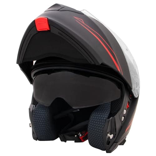 Image of Zorax Matt Black/Red M (57-58cm) ZOR-838 Double Visor Modular Flip up Front Motorcycle Motorbike Helmet ECE 2206 Approved
