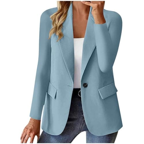 Image of Long Sleeve Blazers for Women UK Business Casual Notch Lapel Collar Blazer Suit Jackets with One Button Ladies Lightweight Work Office Small Jacket Outerwear Plus Size, No Pocket