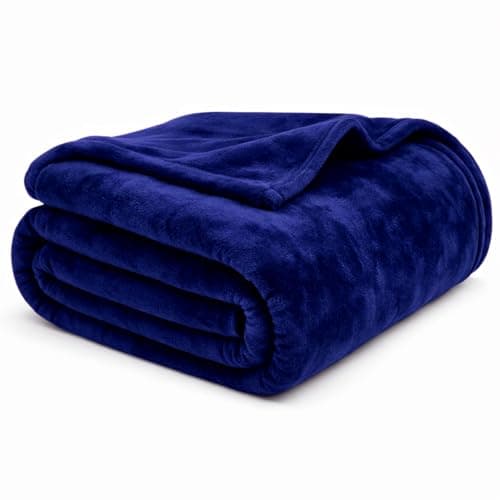 Image of EGYPTO Single Fleece Blanket 127cm x 152cm | Luxury Faux Fur Throws for Sofas | Anti-Allergy Cozy & Soft Throw | Versatile Royal Blue Throw Blanket for Sofa & Bed