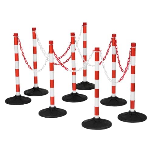 Image of The Workplace Depot Plastic Post and Chain Safety Barriers – Red and White Corrosion Resistant Posts with 2m UV Treated Chain & Heavy Bases – Easy Deploy Crowd Control for Car Parks, Warehouses