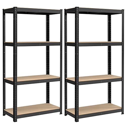 Image of SONGMICS 4-Tier Shelving Units, Set of 2 Steel Shelving Unit for Storage, Boltless Assembly, for Garage, Shed, Load Capacity 520 kg Each, 40 x 80 x 160 cm, Black GLR044B02
