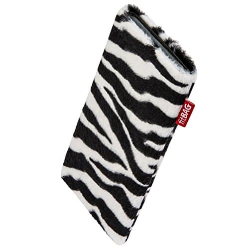 Image of fitBAG Bonga Zebra custom tailored sleeve for Vivo Y70 | Made in Germany | Fine imitation fur pouch case cover with MicroFibre lining for display cleaning