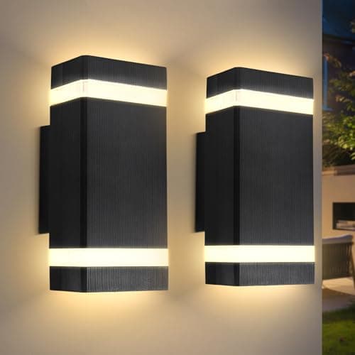 Image of CANMEIJIA LED Wall Lights, 2 Pack Outdoor Wall Lights Waterproof Outside Lights Porch Light Front Door Lamp Modern Aluminum Black 3000K Included 4 * 6W GU10 for Garden Hallway Bathroom etc
