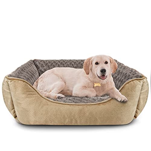 Image of JOEJOY Dog Bed Washable Large - Calming Anti-Anxiety Cat Bed Rectangle with Soft Cosy Plush - Pet Bed Size Small | Medium | Large Mattress Mat For Dog, Beige
