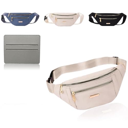 Image of IPQNQVEY Fanny Pack Fashionable Waist Bag Unisex Fashion Waist Bag Casual Travel Bum Bag with 3 Zipper Pockets for Women Men Sports Running Hiking Jogging (Beige)