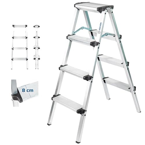 Image of HOSTRÖM Homilix4 4 Step Ladder, Small Folding Stepladder, Aluminium, Compact and Robust Design, H Max Work 2,60 m, 5 Years Warranty.