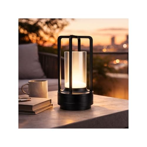 Image of MMOBIEL Cordless Glass Table Lamp Rechargeable Metal LED Lamp with Touch Control, 3-Color Stepless Dimming, USB-C Charging, 2000mAh Battery for Bedroom, Restaurant, Patio, Indoor/Outdoor – Black