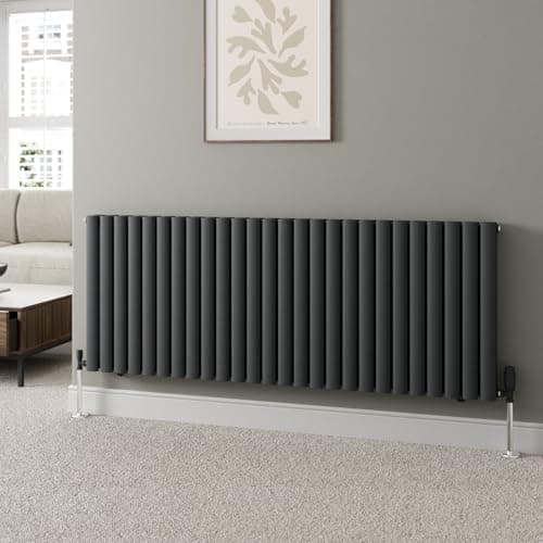 Image of DuraTherm® 600 x 1560mm Anthracite Horizontal Designer Radiator Double Column Oval Tube Modern Central Heating Panel Bathroom Radiators