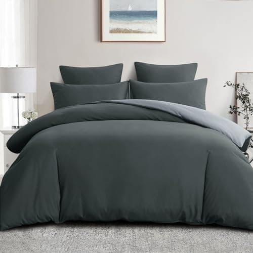 Image of Aisbo Super King Size Duvet Cover Set - 3Pcs Reversible Bedding Bed Set Dark Grey and Light Grey Superking Soft Brushed Microfiber Quilt Cover with 2 Pillowcases 50x75cm