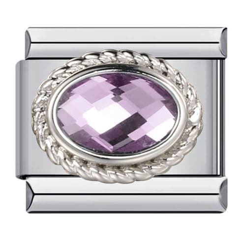 Image of Mon & Sons February Amethyst Blue Purple Birthday Birth Stone Month Charm Silver Italian Link Stainless Steel Bracelet Charm Compatible With 9mm Bracelet