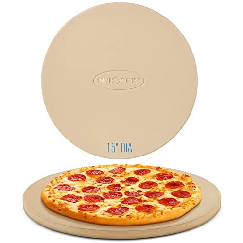 Image of Unicook Pizza Stone, Heavy Duty Cordierite Stone for Oven and BBQ, 38cm Round Baking Slab for Pizza, Bread, Cookies and More, Large Grilling Oven Plate, Thermal Shock Resistant, Durable and Safe