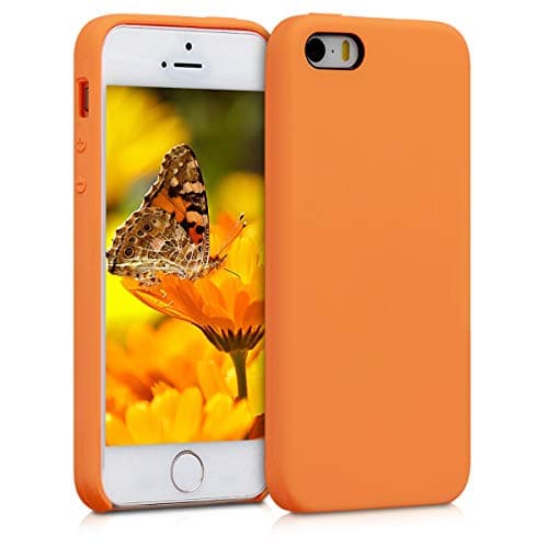 Image of kwmobile Case for Apple iPhone SE (1.Gen 2016) / iPhone 5 / iPhone 5S Case - Soft Cover - Shockproof Silicone - Wireless Charging Fruity Orange