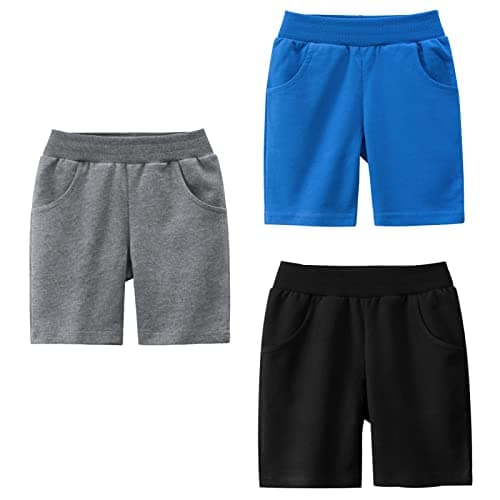 Image of NATUST 3 Pack Boys Shorts, Cartoon Summer Jogger Shorts Black/Blue/Dark Grey UK: 6-7 Years (manufacturers's Size: 130)