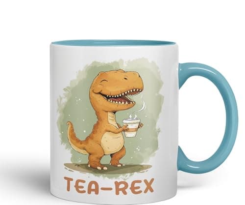Image of Vixar Tea-Rex, Dinosaurus, Dino Joke sarkasm Sarcastic Ceramic Coloured Mug Cup for Tea Coffee Hot Brew 330ml 11Oz Gift (Turquoise)