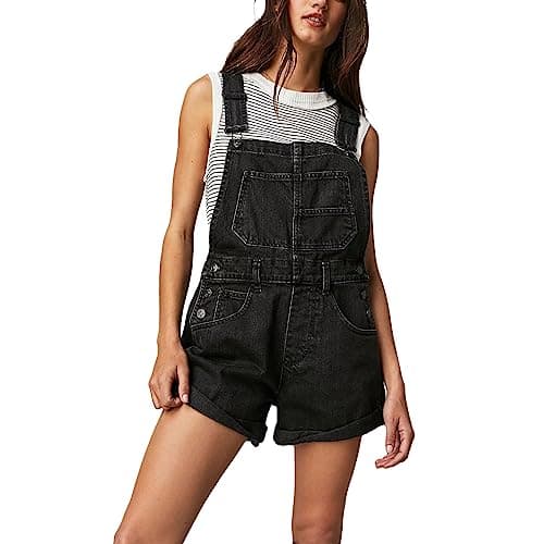 Image of YILEEGOO Denim Jumpsuits for Women Straight Leg Stretch Jeans Dungarees Bib Overalls Regular Fit with Adjustable Straps (Z-Shorts Black, XXL)