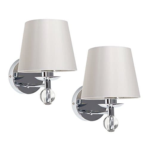 Image of MiniSun | Modern Polished Chrome & Clear K9 Lead Crystal Wall Light Fittings with Tapered Grey Fabric Shades | Outdoor Wall Lights, Home Décor & Improvement Essential | Pair of 2 | Mains Wired