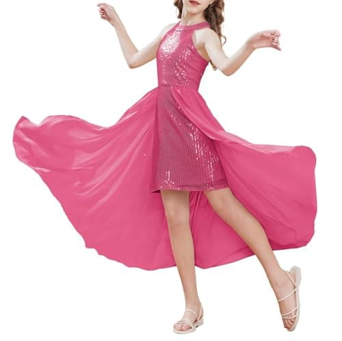 Image of GRACE KARIN Girls Prom Dress Sequin Birthday Party Graduation Dresses Party Sleeveless Dresses for Graduation Deep Pink 7-8 Years