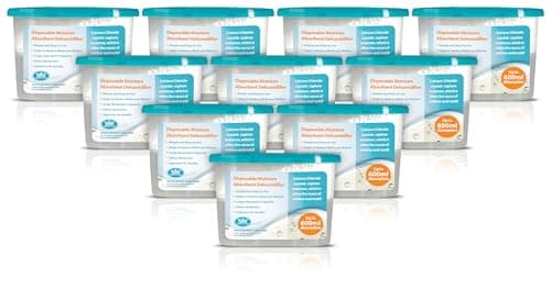 Image of Prem-I-Air Desiccant Moisture Absorber Drying Dehumidifier Reduces Damp, Humidity & Condensation in Wardrobes, Cupboards, Home, Kitchen, Bedroom, Caravan, Office, Basement 600ml Absorption Pack of 10