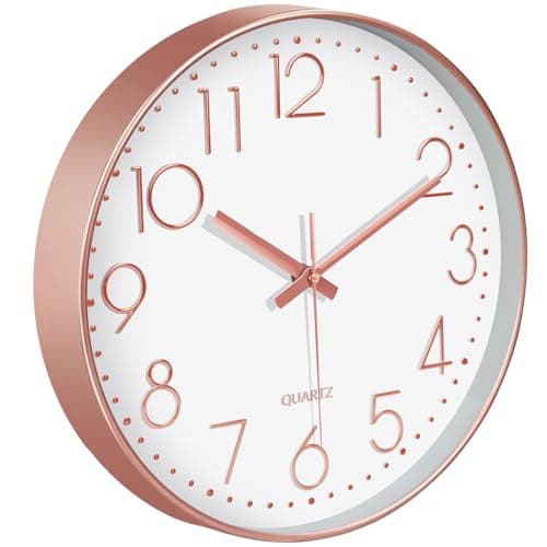 Image of Mabpedo Silent Wall Clocks Battery Operated 8 Inch, Analog Wall Clock with Oversized Number Tempered Glass Clock Face, Rose Gold Quartz Non Ticking Wall Clocks for Living Room Bedroom Kitchen Office