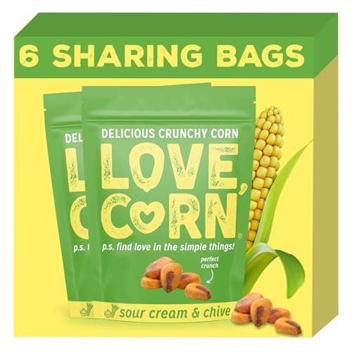 Image of LOVE CORN Sour Cream & Chive Crunchy Corn (6 x 115g) - High Fibre Snack, Gluten-Free, Vegan, Kosher, Low Sugar Healthy Graze, Savoury Crisps Alternative, Plant Based Food, Delicious Savoury Snack