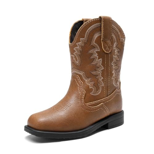 Image of DREAM PAIRS Kids Boys Girls Cowboy Boots Western Square Toe Riding Mid Calf Knee High Boots,Size 6 Little Kid,Brown,SDBO2307K