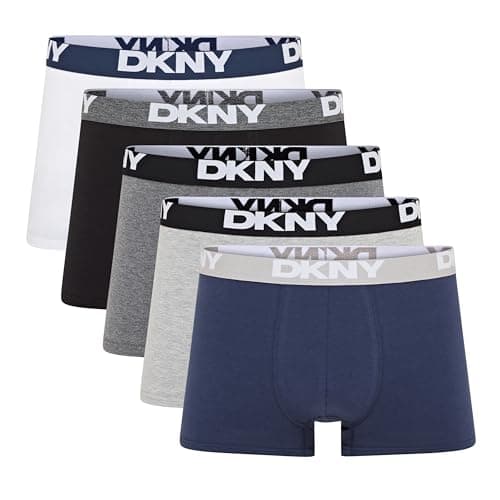 Image of DKNY Portland Mens Boxers Shorts Multipack | Pack Of 5 Cotton Boxers For Men | Breathable Trunks, Cotton Fabric | Mens Underwear Trunks For Him, Grey, Black, Navy, Charcoal, White, L