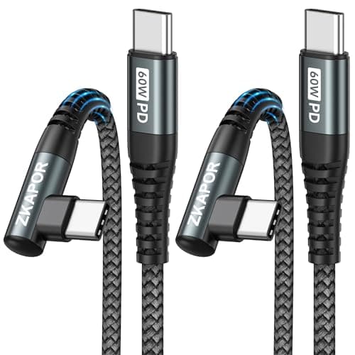 Image of ZKAPOR USB C to USB C Cable [2Pack 2M], Type C to Type C Cable Right Angle 60W Type C Charger Lead Fast Charging for iPhone 16/15 Pro Max, Samsung S23, Pad Pro, Air, Huawei/Mate, Pixel -Grey