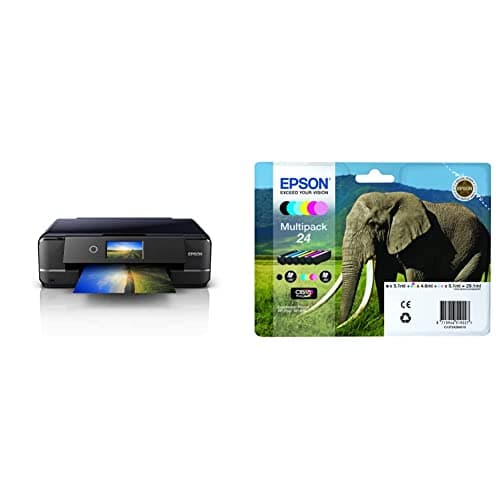 Image of Epson Expression Photo XP-970 Print/Scan/Copy Wi-Fi Printer, Black & 24 Elephant Genuine Multipack, 6-colours Claria Photo HD Ink Cartridges
