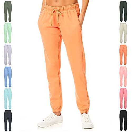 Image of Light & Shade Women's Fleece Joggers with Drawstring Waist Tapered Tracksuit Bottoms Soft Cotton Blend Sweatpants for Gym & Loungewear (Orange, M)