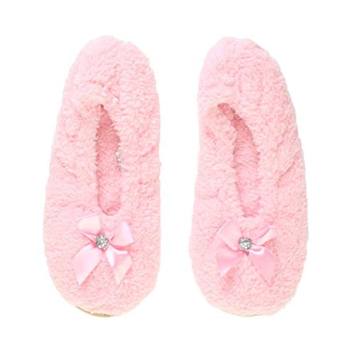 Image of AJVANI elastic slip on novelty fleece bow slippers socks size large 7-8