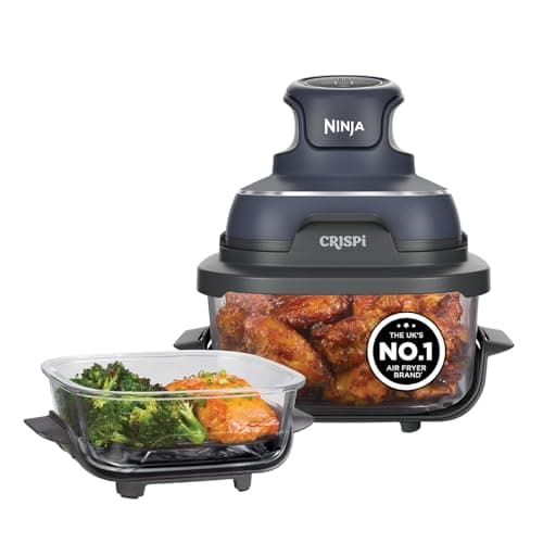 Image of Ninja CRISPi Portable Air Fryer, 3.8L, 4-in-1: Air Fry, Roast, Keep Warm, Recrisp, Space Saving Compact Design, 2x Removable Glass Containers & Lids, 1700W, Cyber Space Blue FN101UKGY