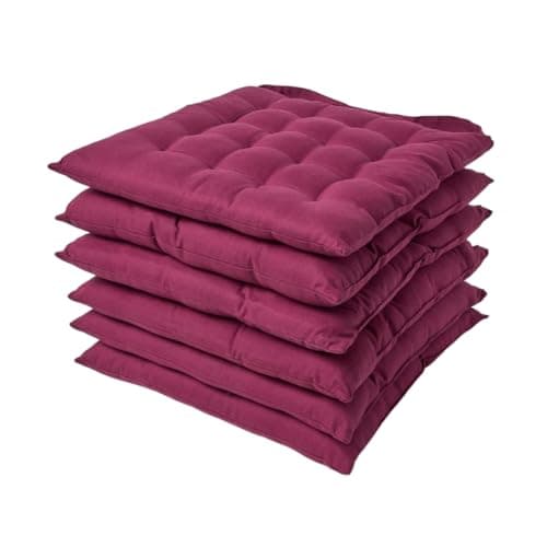 Image of HOMESCAPES Plum Seat Pads for Dining Chair, Set of 6 100% Cotton Chair Pads with Straps, 40x40 cm