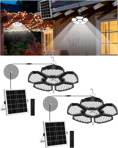 Image of NATPOW Solar Shed Lights Indoor Outdoor, Motion Sensor Solar Gazebo Lights with Remote Control, Waterproof Timing Gazebo Lights, 5M Cord Warm/Cool White Indoor Light for Garage Pendant Barn(2Pack)