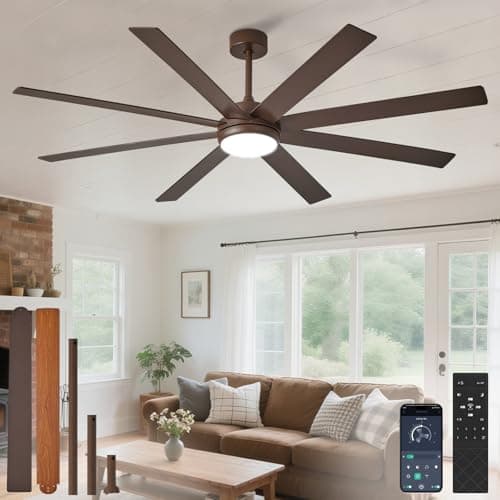 Image of Depuley 66" Ceiling Fans with Lights: Large Indoor/Outdoor Ceiling Fan for Patios Living Room - 8 Blades Brown Dimmable Ceiling Fans with Remote APP Control Timer Reversible Quiet DC Motor 6 Speeds