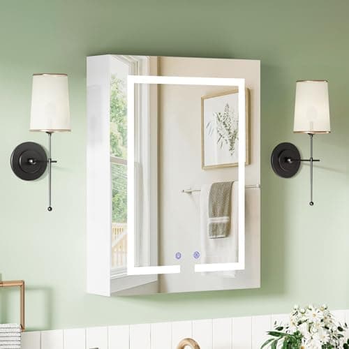 Image of BELIWIN Bathroom Mirror Cabinet 500 x 660 mm with LED Lights, Touch Control, 3 Colour Dimmable Illuminated Mirror, Demister Pad & Shaver Socket