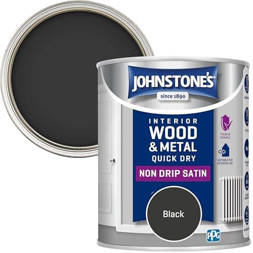 Image of Johnstone's - Wood & Metal Paint - Satin Finish - Black - 750ml - Water Based - Non Drip & Quick Drying - Radiator Paint - Low Odour - Dry in 1-2 Hours - 8m2 Coverage per Litre