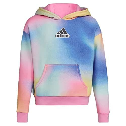 Image of adidas Girls' Gradient Fleece Pullover Hoodie, Pink with Blue, Large