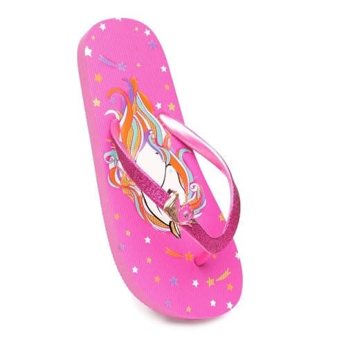 Image of A2Z 4 Kids Girls Unicorn Flip Flops Lightweight PE Summer Sandals Non Slip Sole Beach Pool - Flip Flop 2579 Unicorn Pink 2/3 UK