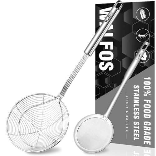 Image of Walfos 7 inch Extra Large Spider Strainer - Stainless Steel Fryer Scoop & 4 in Skimmer Spoon, Set of 2 - Kitchen Spider Skimmer Strainer With Handle, For Cooking, Frying, Pasta, Egg, Foam