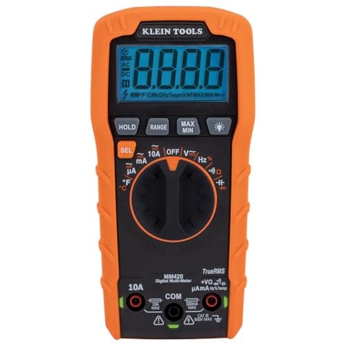 Image of Klein Tools MM420 Digital Multimeter, Auto-Ranging TRMS Multimeter, 600V AC/DC Voltage, 10A AC/DC Current, 50 MOhms Resistance,Orange/Black