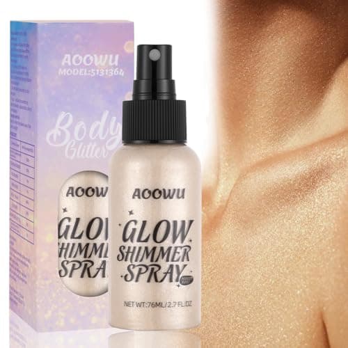 Image of AOOWU Body Glitter Spray - Shimmer Spray for Body & Hair, Long-Lasting Sparkle - Quick-Drying & Waterproof - Makeup for All Skin Types for Party, Prom, Festival Rave (75ML)