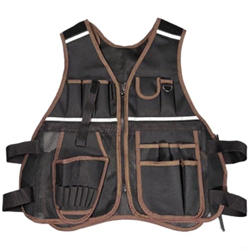 Image of Job-Specific Tool Vest For Electricians And Construction Workers With Reinforced Design Reflective Details And Pocket Efficiency(brown)