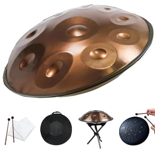 Image of Handpan Steel Tongue Drum - 22 Inch, 9 Notes, Beginner Hand Drum for Meditation, Yoga & Education - Includes Carry Bag, 2 Mallets, 4 Finger Sleeves