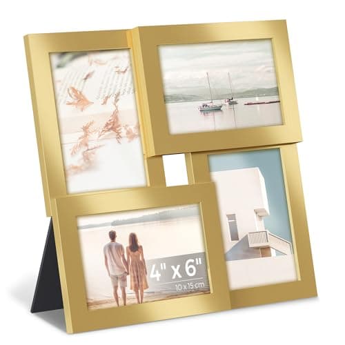 Image of SONGMICS Collage Picture Frame, 4 Frames for 4x6 Photos, Wall Decor, Multi Photo Frames, Pale Gold RPF025A01