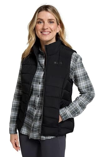 Image of Mountain Warehouse Opal Womens Padded Gilet - Lightweight Body Warmer, Water Resistant Sleeveless Jacket with Front Pockets - Light Rain, Spring Summer Black Women's Size 8