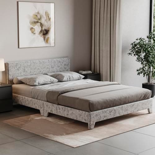 Image of Vida Designs Victoria Bed, Bed Frame Upholstered Fabric Headboard Bedroom Furniture (Double (4 Foot), Silver Velvet) (UKFR Certified)