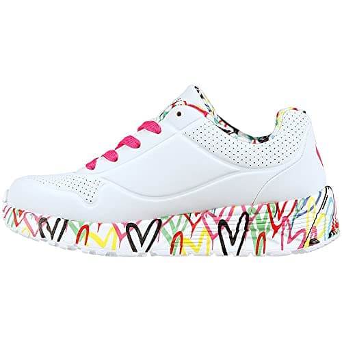 Image of Skechers Girl's Uno Lite Lovely Luv Sneakers, White Synthetic/H. Pink Trim, 5 UK Child